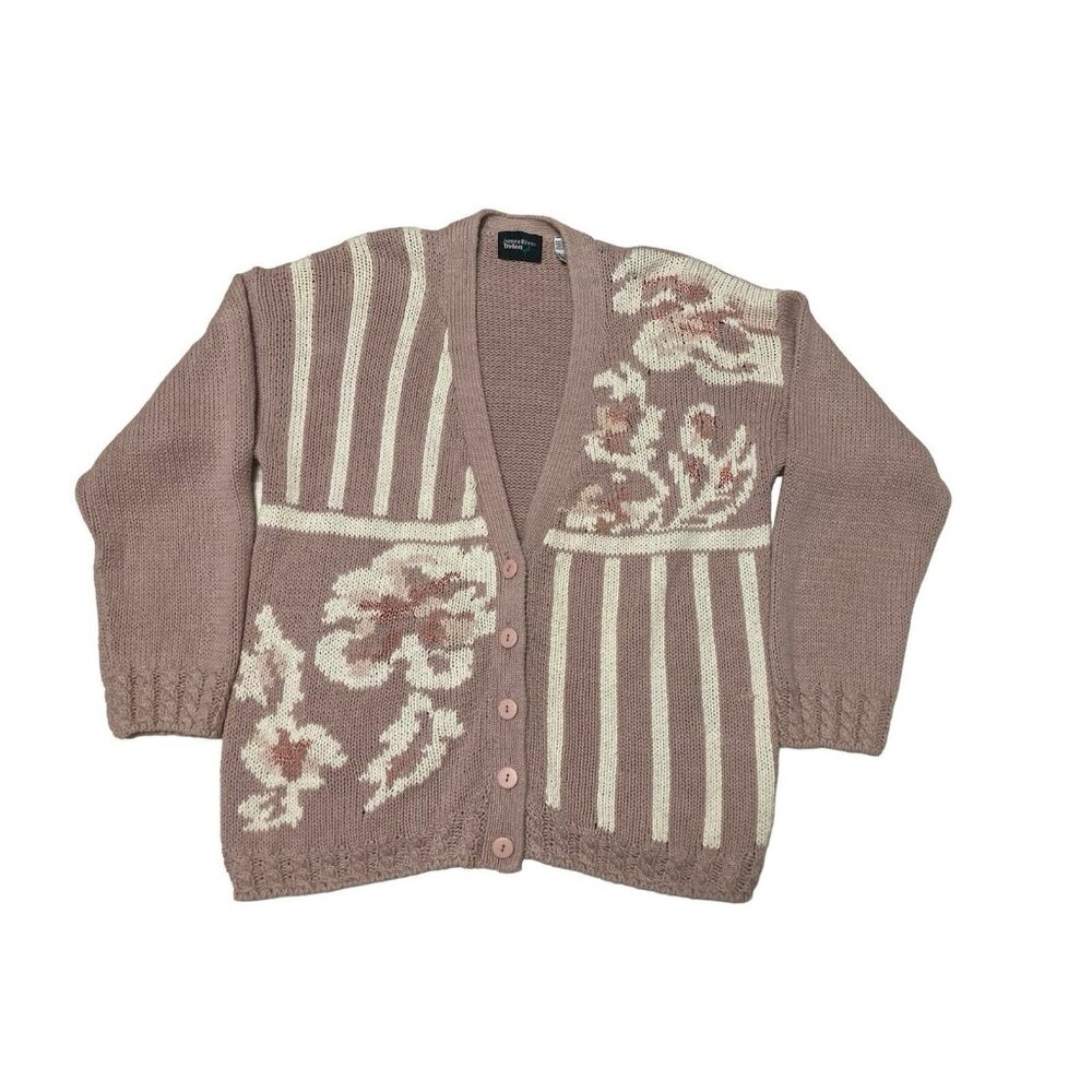 Vintage James River Traders Mauve Pink Cardigan Sweater Large Cotton Blend Women